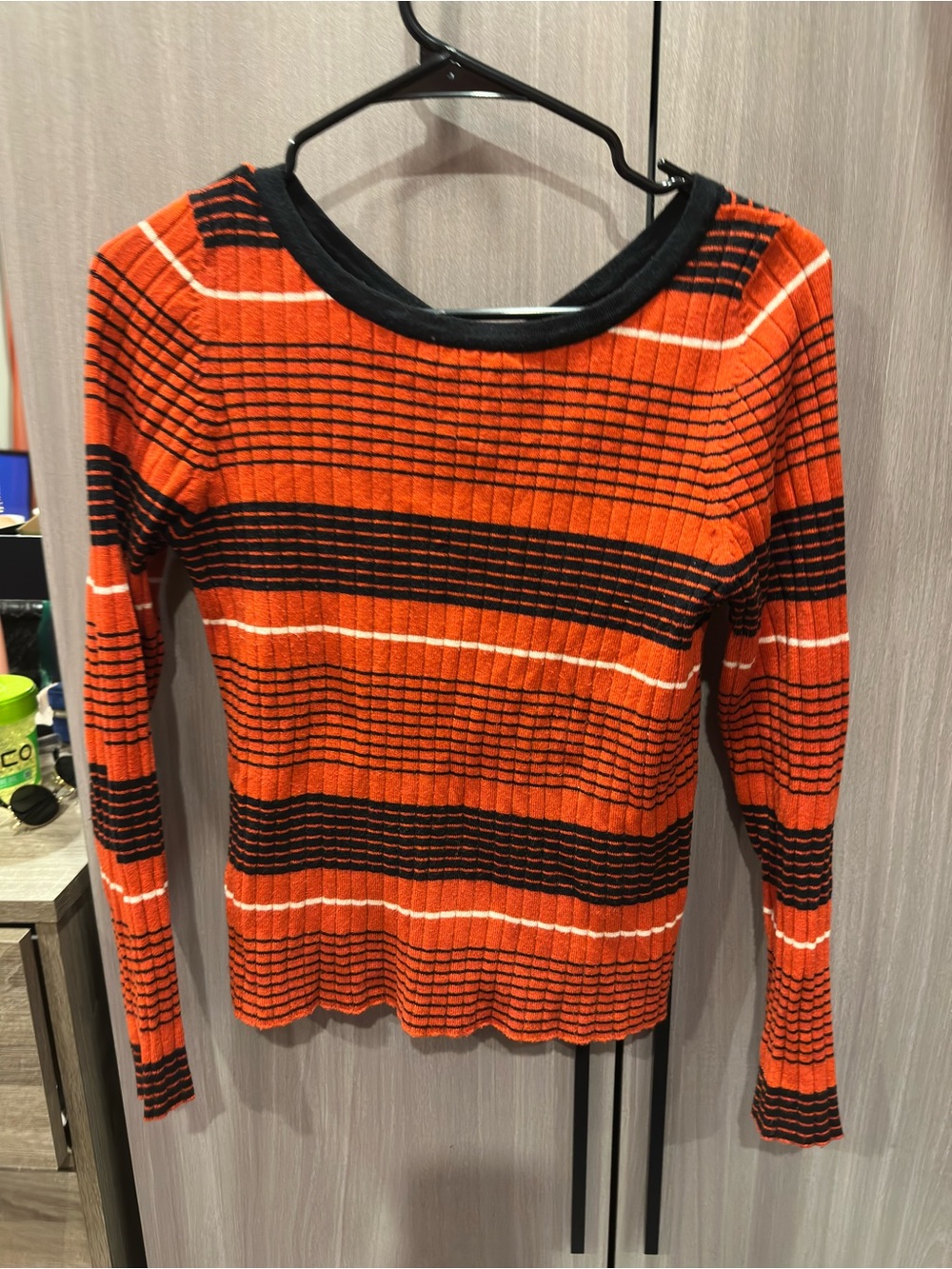 Women’s Red Striped Knit Long-Sleeve Top